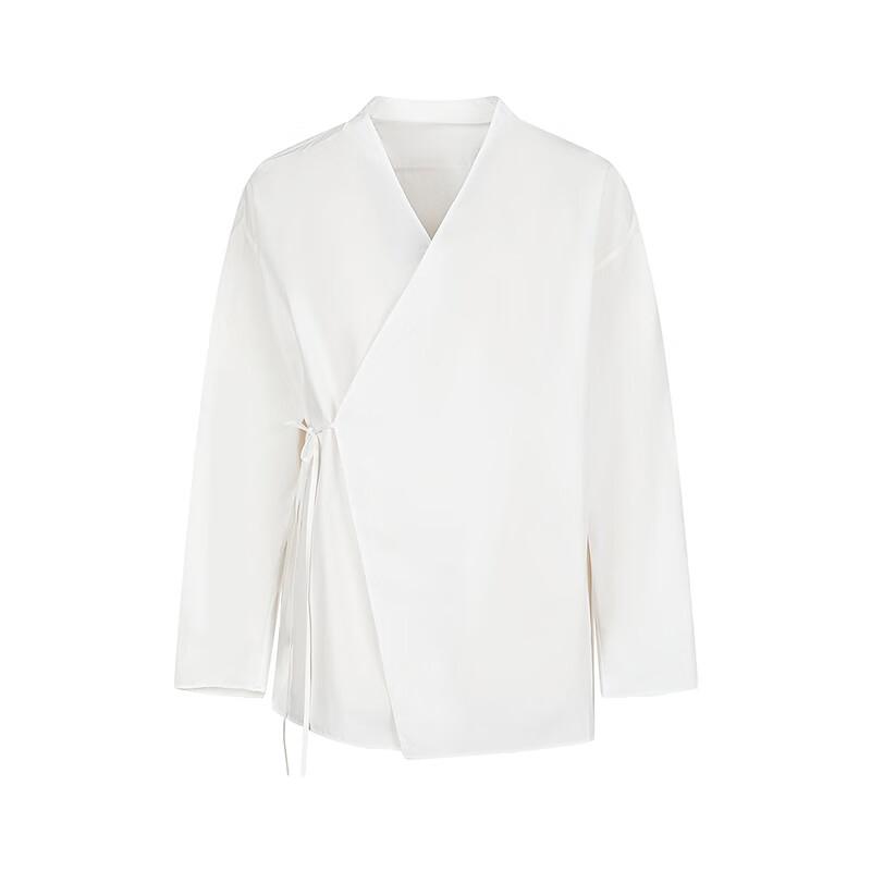 LESS 2025 Autumn V-Neck Loose Long Cotton Shirt