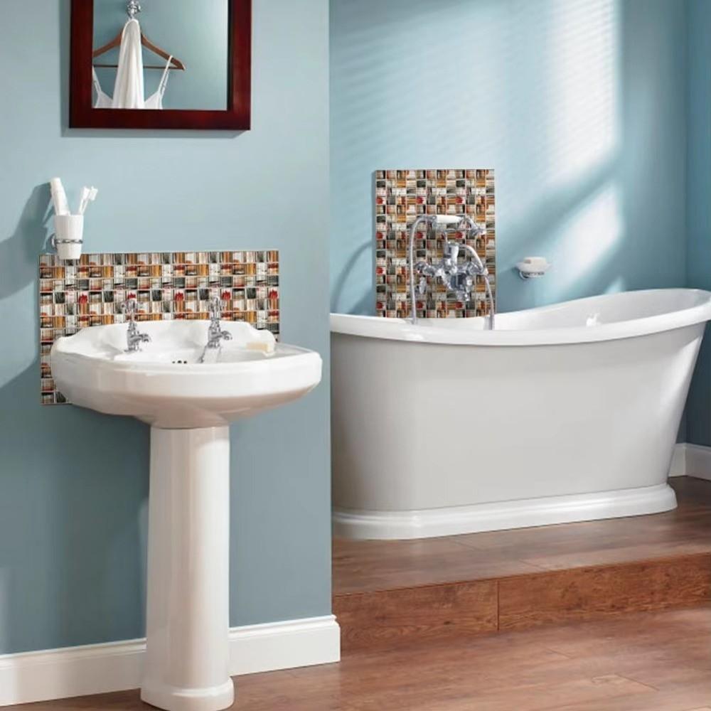 20pcs/set New Self Adhesive Wall Sticker Waterproof Oil Resistant Art Decals Flat 3D Mosaic Tile Wallpaper For Living Room