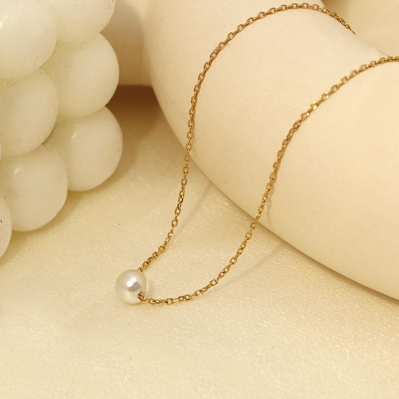 Stainless Steel Necklace Wind 316 Material Shell Pearl Pendant Fashionable Simple Fine Collarbone Chain Jewelry