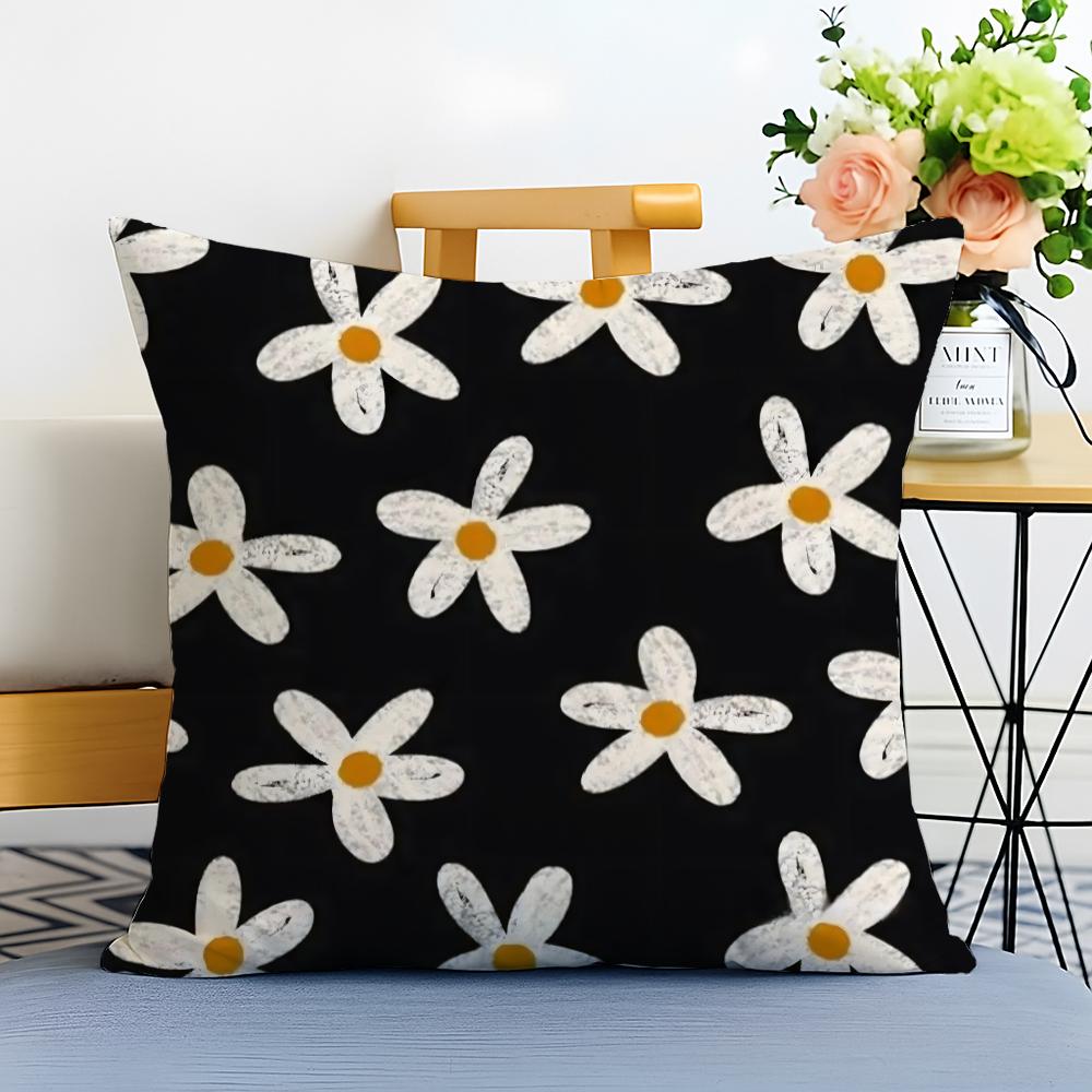 Classic Daisy Flowers Cushion Cover Washable Linen Pillowcase Soft for Sofa Bed Cozy Home Room Decor