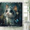 Enchanted Forest Cat With Butterflies Waterproof Shower Curtain For Modern Bathroom Decor, Stylish, Perfect For Home Use