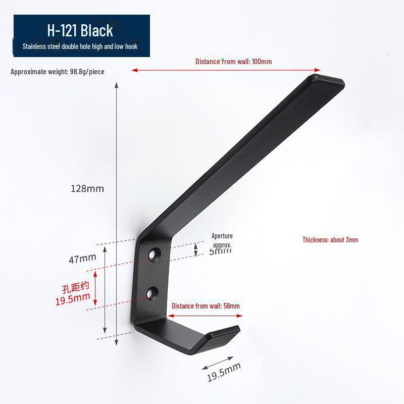 Black Stainless Steel Wall-Mounted Hook for Bathroom, Kitchen, or Door