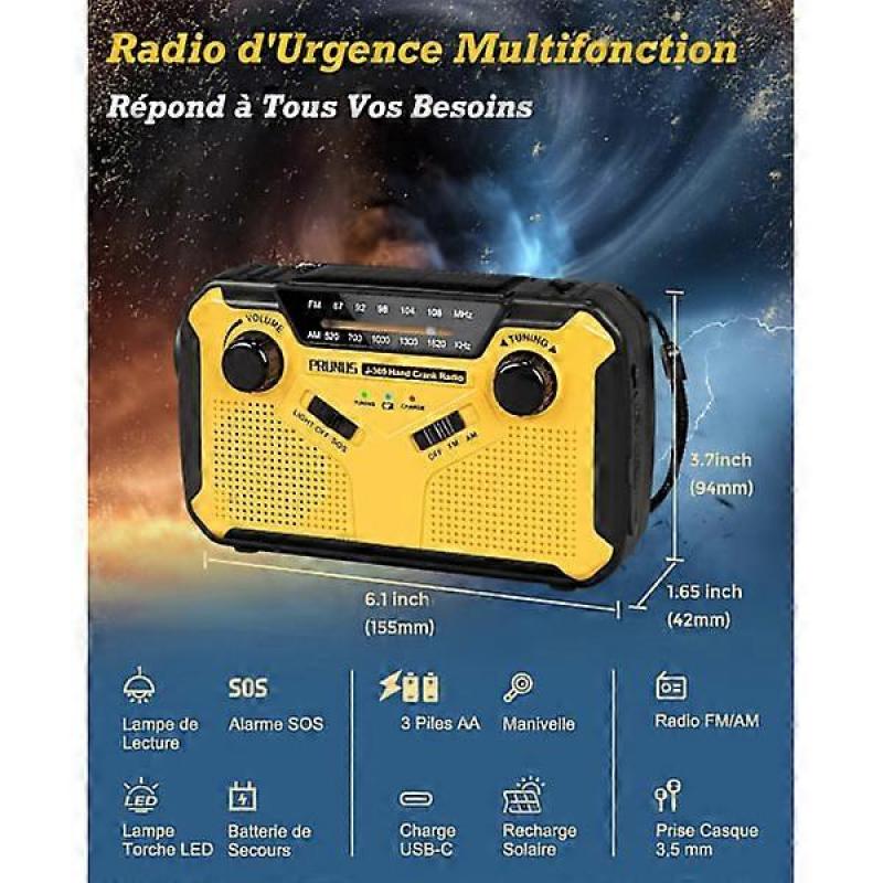 1st Portable Survival Radio with 3000mAh Power Bank/SOS Alarm/Flashlight/Solar Panel, Speaker, Outdoor, Emergency.