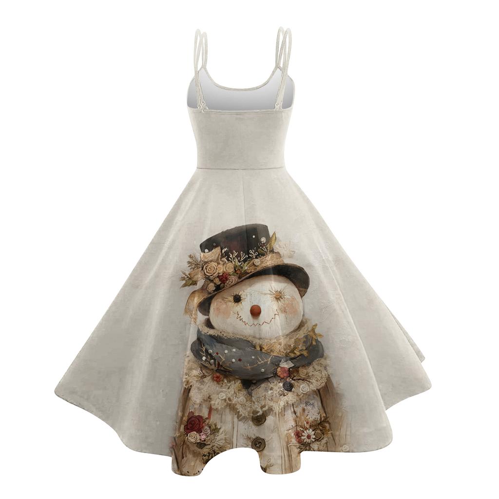 Women's Christmas Print Casual Fashion Round Neck Mid-Length Dress