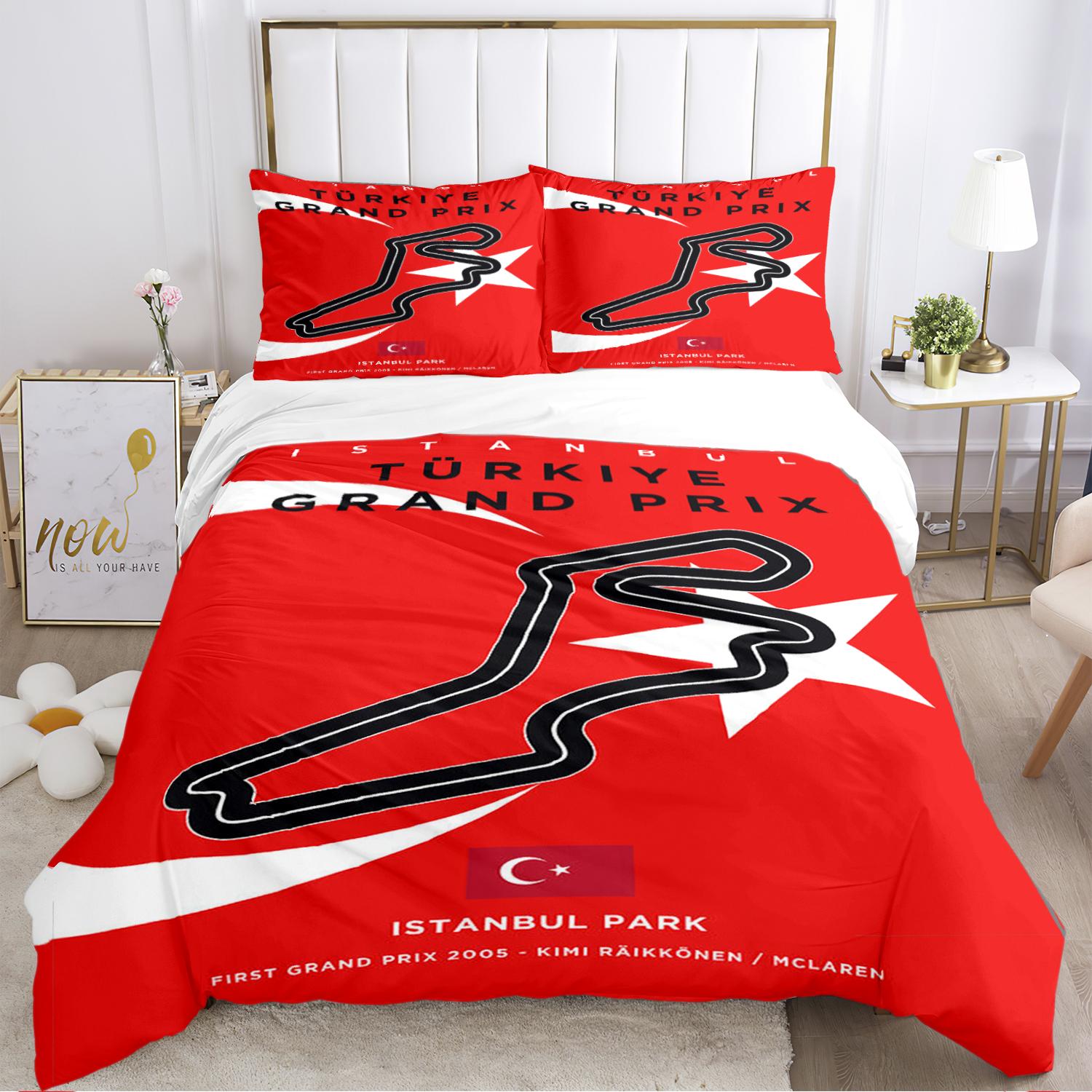 F1 Internationale Racebaan Dekbedovertrek Dekbed Beddengoedset Zachte Quiltovertrek en Kussenslopen voor Tieners Jongen Eenpersoons/Tweepersoons/Queen/King EU Twin 135x200cm
