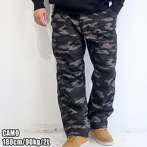 DISCUS Men's Plus Size Cargo Chino Pants, Loose Fit, Sizes 5L, 4L, 3L, and 2L, Black, Beige, Khaki, Camouflage, Elastic Waist, 10001630 (2L, CAMO)
