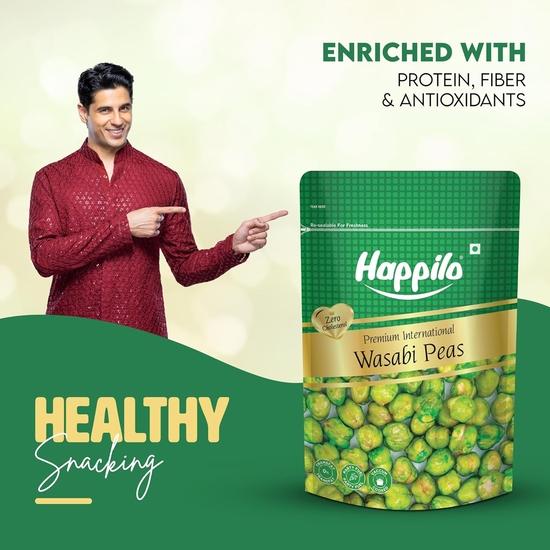 Happilo Premium International Wasabi Peas 160g, Versatile Snack, Crunchy Texture and Zesty Flavor, Nutrient Rich