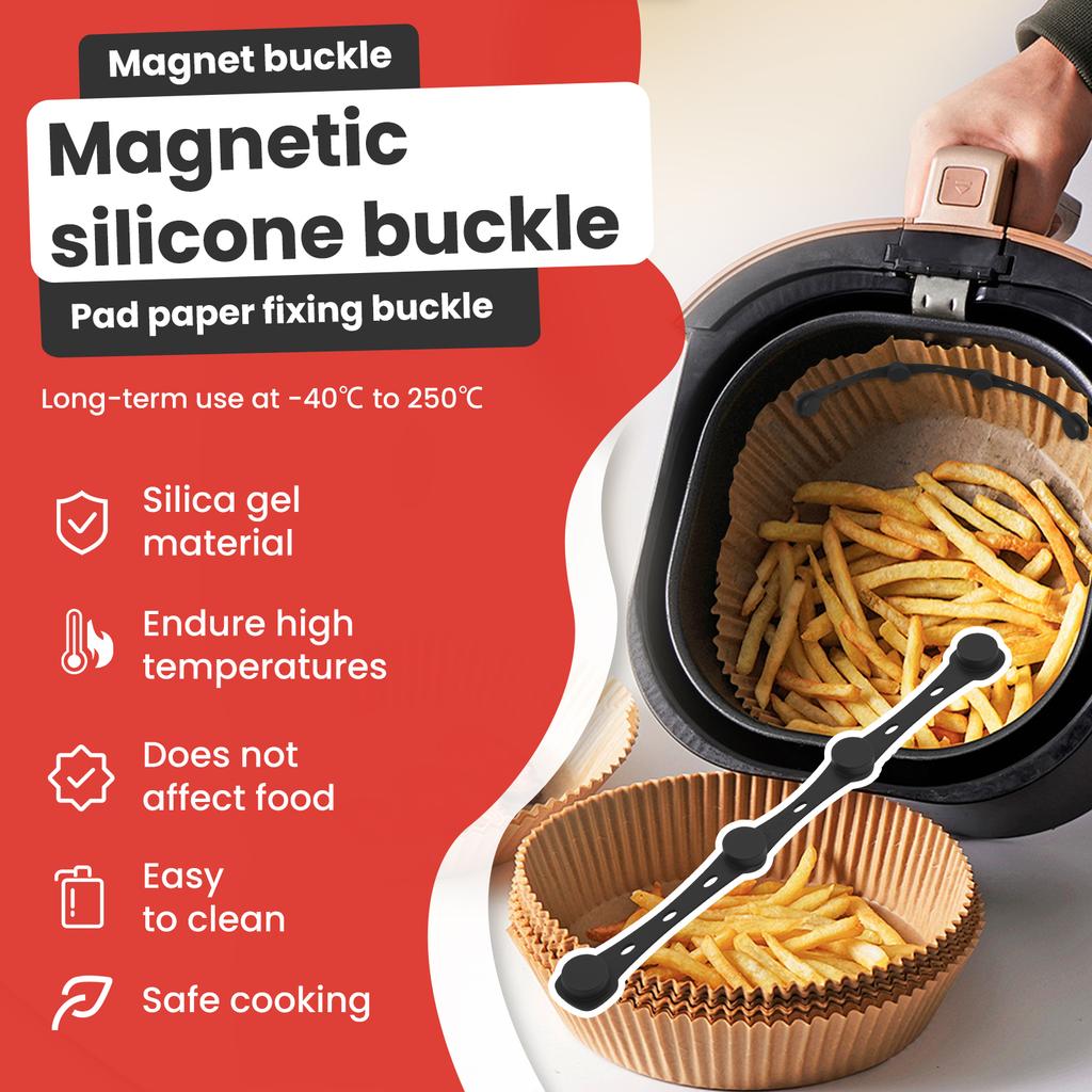 4 Stück Heißluftfritteusen-Magnete Backpapier Silikon-Magnetverschluss Küchen-Heißluftfritteusen-Zubehör Liner-Halter Verhindert das Anbrennen von Papier
