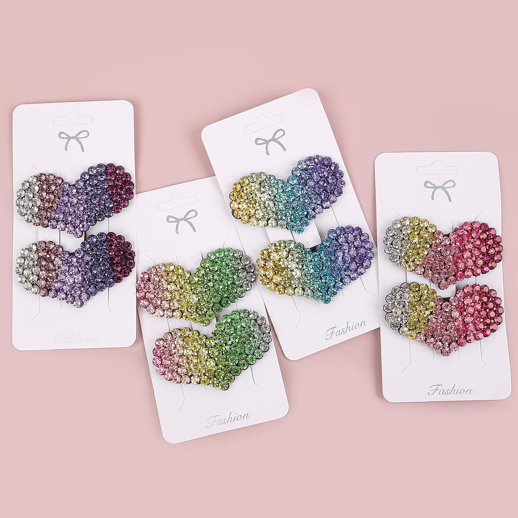 2 SZT. Urocze Kryształowe Spinki do Włosów w Kształcie Serca Błyszczące Spinki do Włosów w Kształcie Tęczowego Serca Spinki Wsuwki Dziecięce Spinki do Włosów Akcesoria do Włosów dla Dzieci