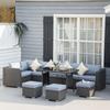 9-Seater Garden Rattan Furniture 10 Pcs Rattan Corner Dining Sofa Set, Grey/Dusty Blue Cushion
