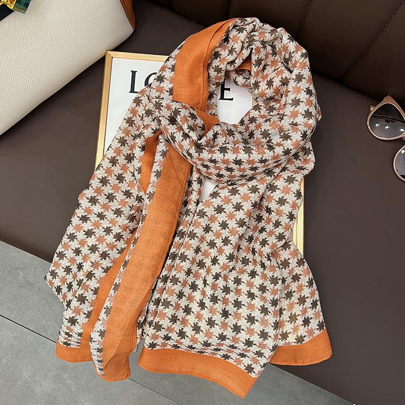 Clearance Autumn and Winter Cotton and Linen Scarf Manufacturers Wholesale European and American Fashion Rhombus Windmill Silk Scarf Sunscreen Large