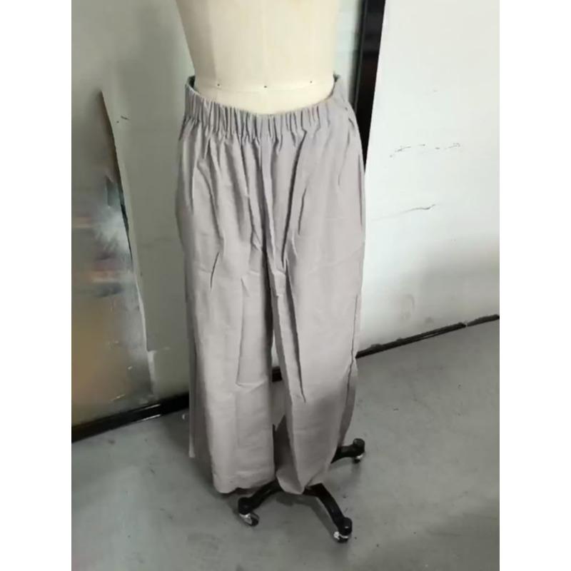 Cotton Linen Pants Suits Women 2-piece Set Loose V-neck Top with Elastic High Waist Wide Leg Pant No Pocket Commut Casual 2025 Spring Summer