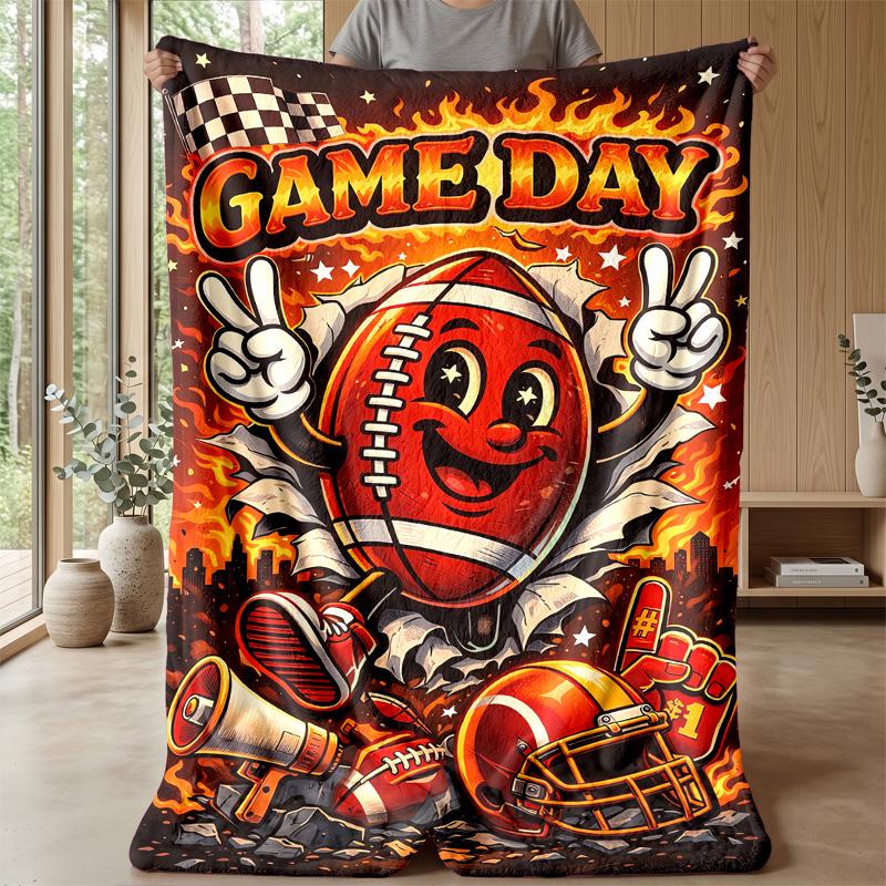 Flaming Football Theme blanket Lightweight Warm Flannel Blanket Decorative Throw Blanket for Home Decoration