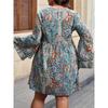 Plus Size Women's Fashion Print V Neck Long Sleeve Flared Sleeve Dress