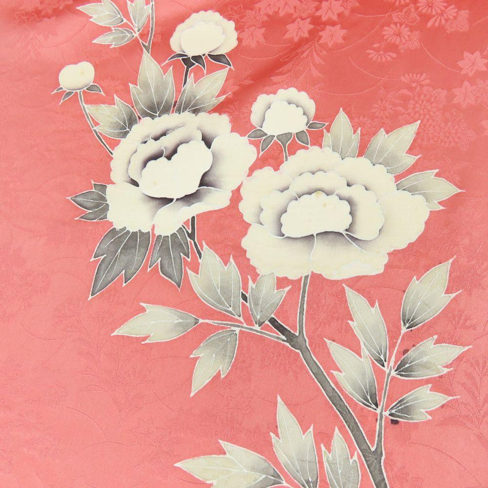 Used Vintage Japanese Kimono  Fabric Pure silk pink white