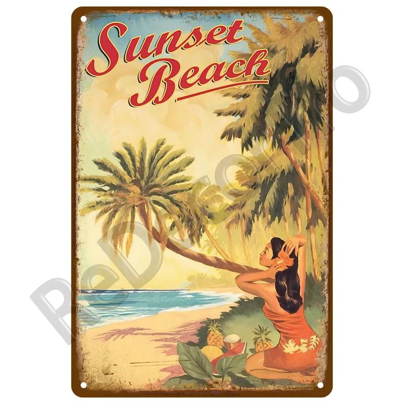 Plaque Metal Sign Beach House Seaside Decorative Plate Vintage Summer Metal Wall Sign Beach Decor For Beach Bar Beach Tin Sign