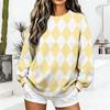 Women's Casual Fashion Diamond Print Crew Neck Sweatshirt