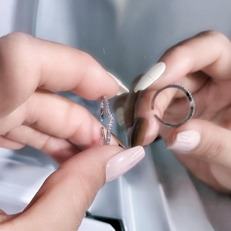 Simple Full Diamond Zircon Fashion Light Luxury High-End Open Ring Niche Design Ring