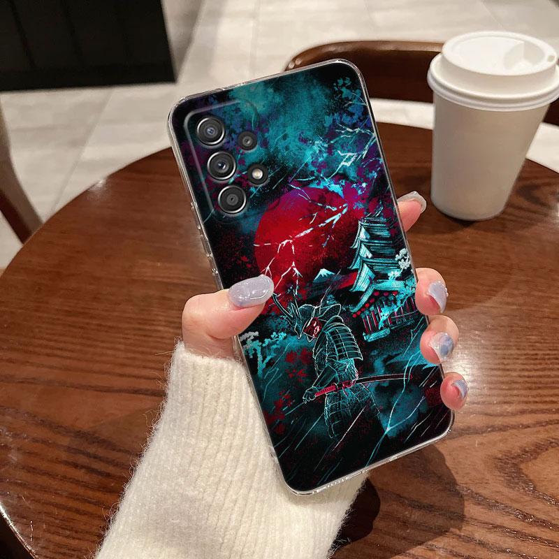 Japanese Art Samurai Ninja Clear Phone Case For Samsung Galaxy A56 A57 A37 A55 A54 A36 A35 A26 A25 A16 A17 A07 A52 A34 A73 Cover