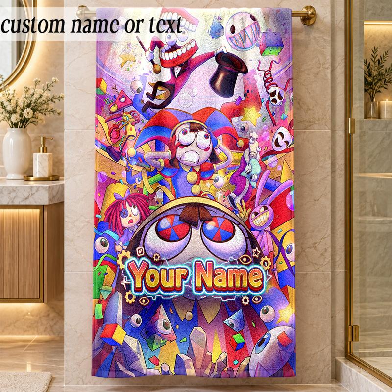 Beach TowelThe Amazing Digital Circus Custom Name Text Personalized Soft Towel for Beach Pool Indoor Home Decor Gift