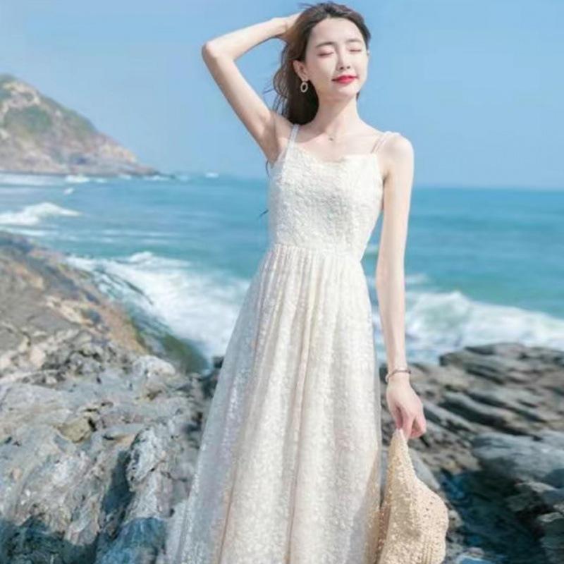 Mori Style Summer Spaghetti Strap Lace Dress – Slim Waist, Gentle Tea Break, French-Inspired