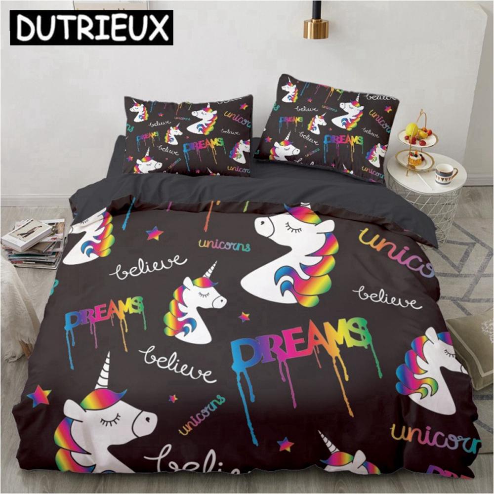 Cartoon Unicorn Bedding Set 3D Printed Colorful Rainbow Unicorn Queen King Twin Full For Girl Kids Home Textile Duvet Cover