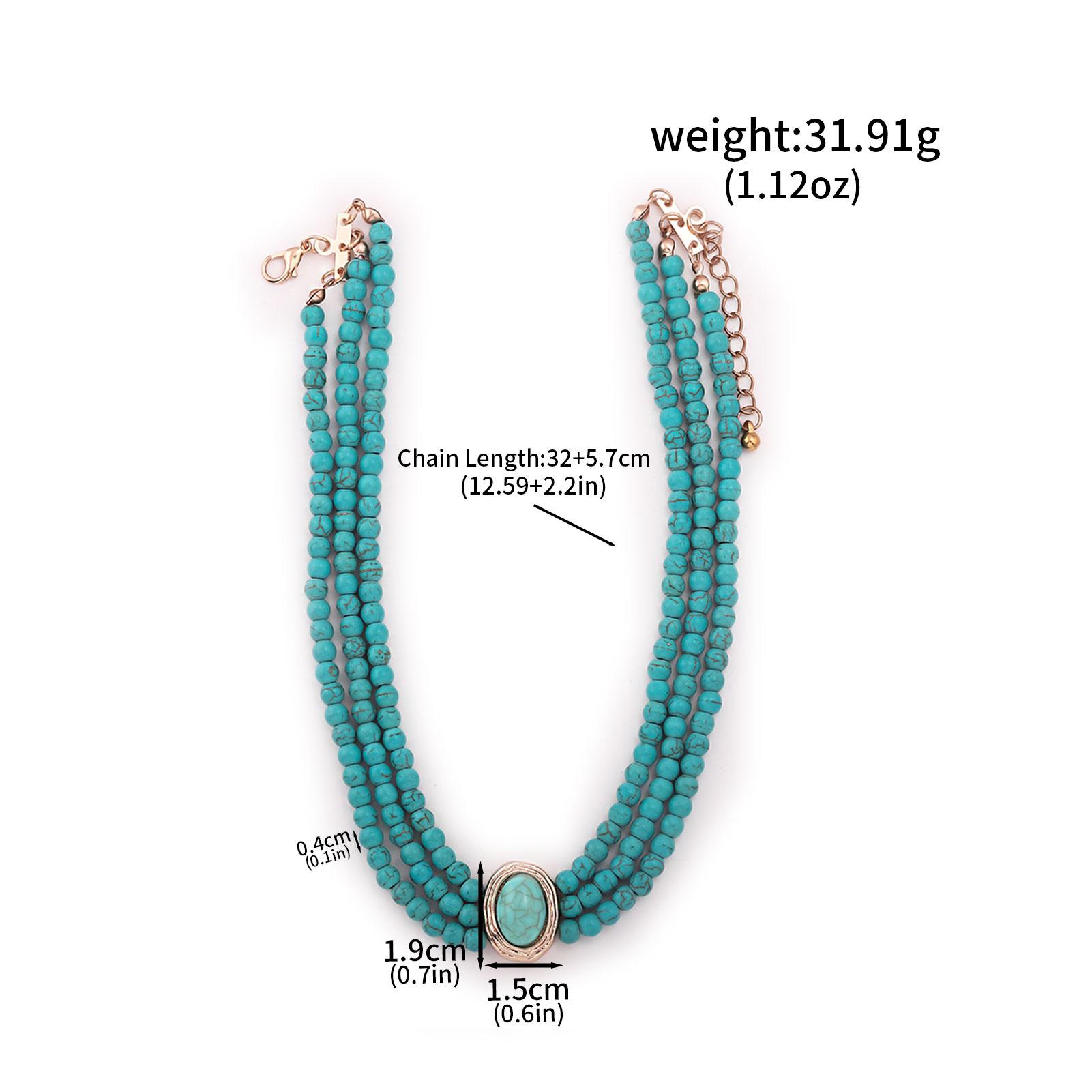 Simple Natural Turquoise Beaded Necklace Multi Layer Statement Jewelry For Women Ethnic Retro Choker Collar