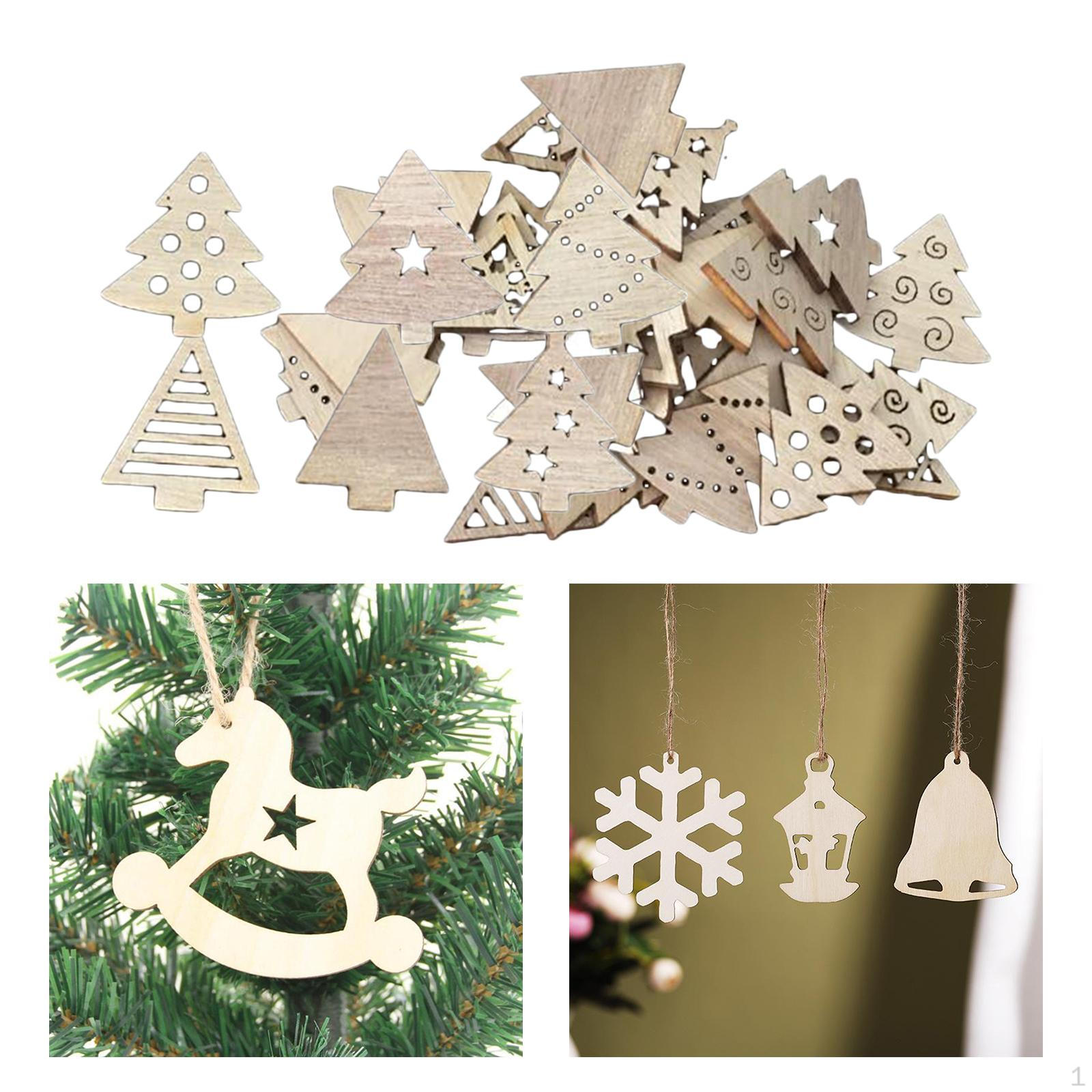 100 Pieces Christmas Wooden Discs Various Pendants Tree DIY Hanging Ornaments Christmas Tree