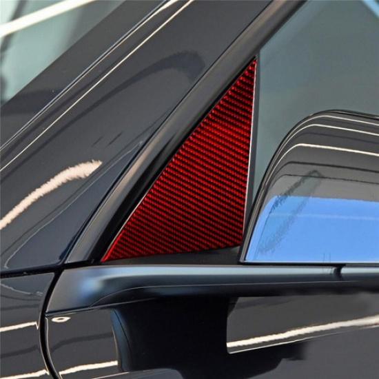 2Pcs Red Front Window Triangle A-Pillar Carbon Fiber Decal For Tesla Model Y/3