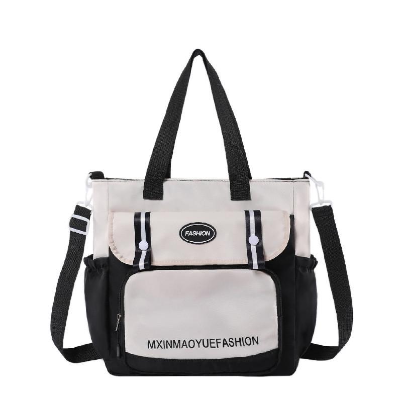 Trendy Color Block Tote Bag 2024 Spring Fashionable Nylon Backpack For Daily Use