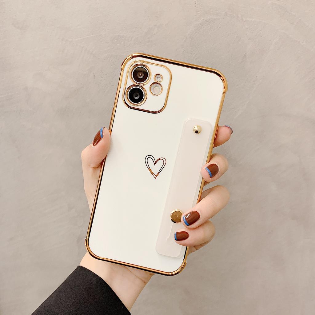 Straight edge electroplating love wrist strap for iPhone17 mobile phone case 16 Apple 15promax all-inclusive soft case XS