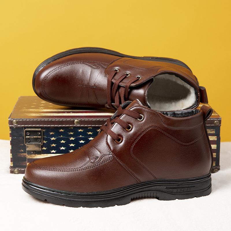 Pánské zimní boty z pravé kůže a nové vlny s bavlněnou podšívkou, pánské sametové teplé vysoké ležérní bavlněné boty se silnou podrážkou, protiskluzové sněhule