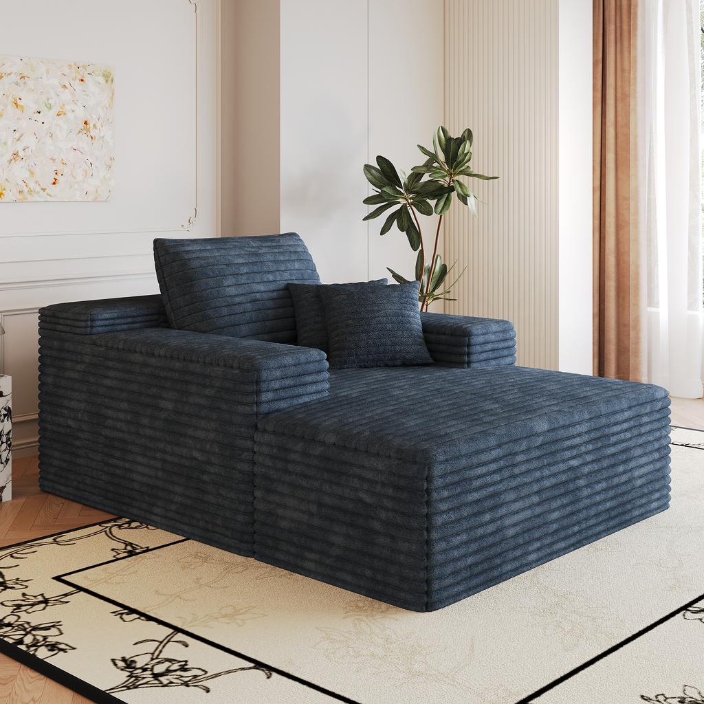 115*159cm, Comfortable Corduroy Sofa, With Deep Seat, Chaise Longue, No Assembly Required, Compression Sofas for Living Room, Bedroom, Apartment, Blue