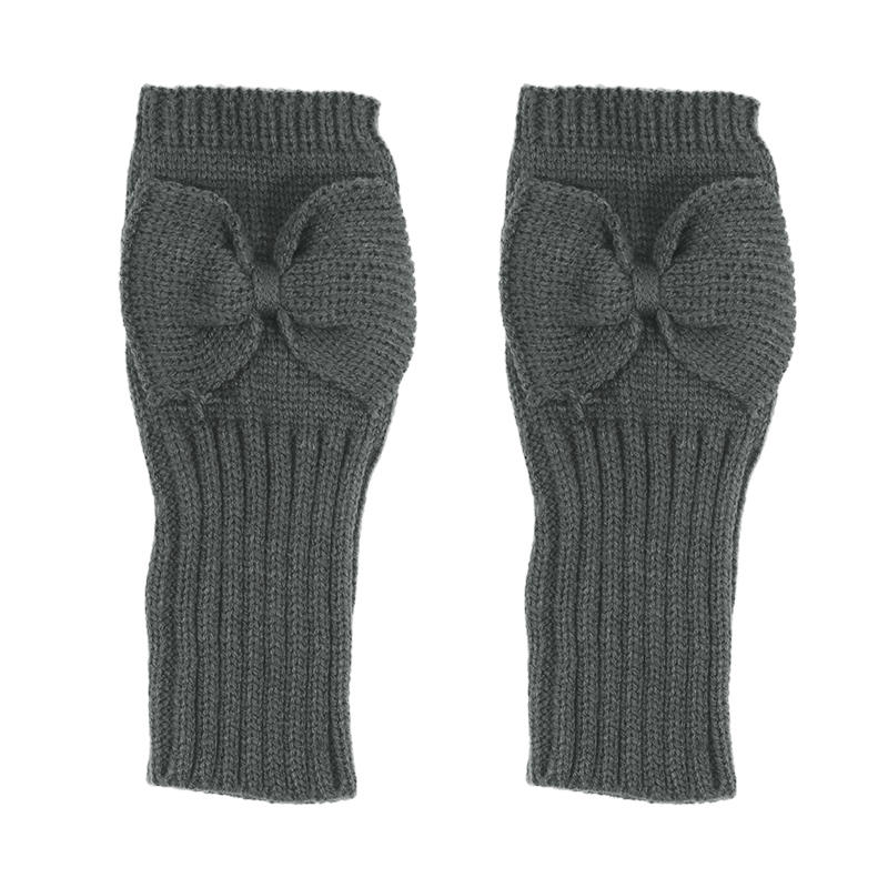 Women Short Bow Cable Knitted Warm Fingerless Gloves Outdoor Stretchy Arm Warmers Office Typing Wrist Gloves