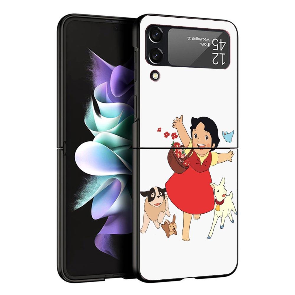 Heidi Cute Cartoon Black Phone Case For Samsung ZFlip7 ZFlip6 ZFlip5 ZFlip4 ZFlip3 5G Hard Protective Galaxy Z Flip 3 4 5 6 7