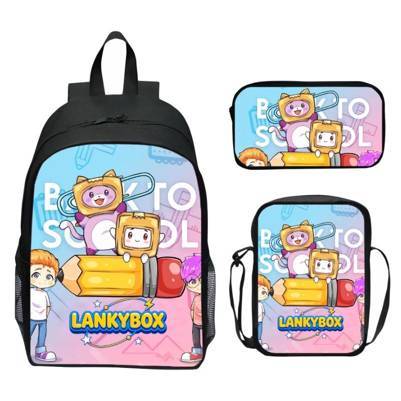 Lankybox Blocky Plüsch 3-teiliges Set Rucksack Cartoon Anime Schultasche für Kinder