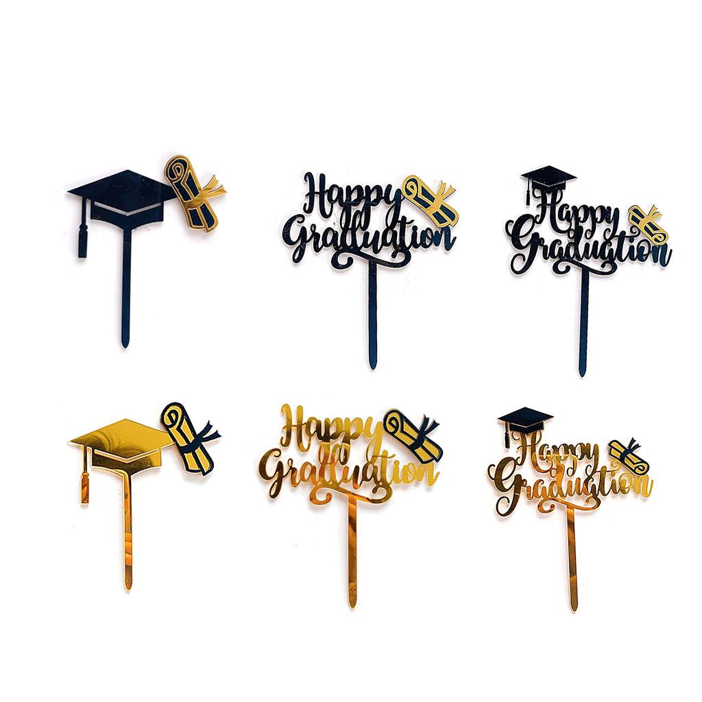5-Pack Acrylic Cake Toppers for Graduation Parties Black,Gold for High School/College/University Graduation Party