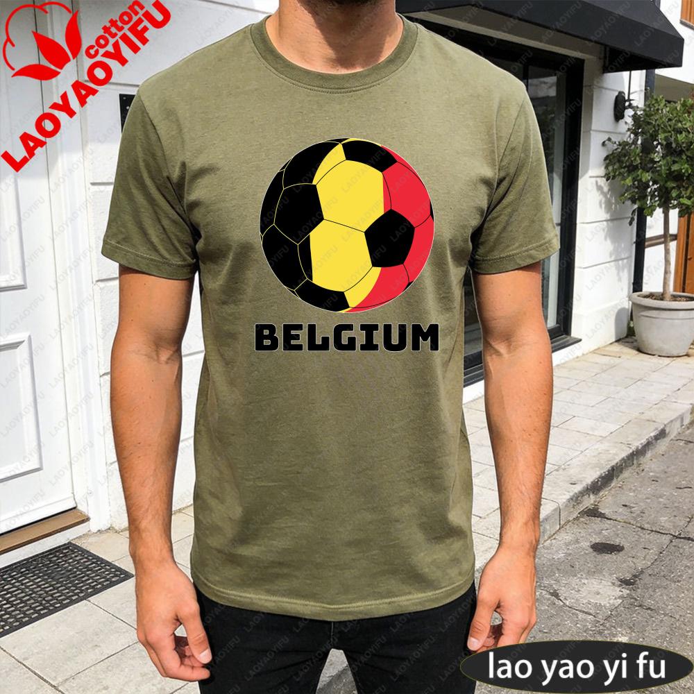 Belgium Flag Soccer Ball Printed Shirt Summer Daily Life Unisex Cotton Tshirt Belgian Soccer Fan Casual Wear Soccer Part Supplies