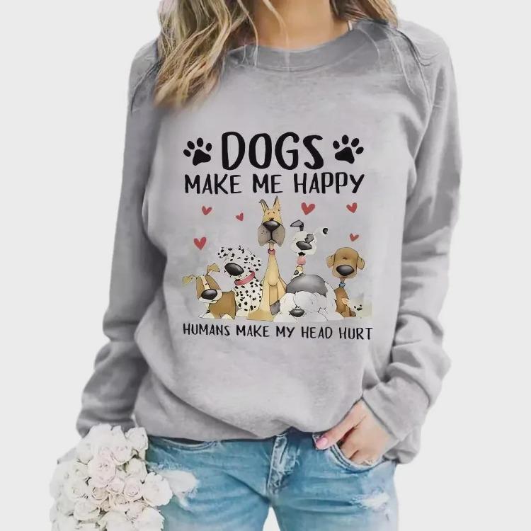 American European Cross Border Casual Women Dog Print Pullover Round Neck Long Sleeve Autumn Winter