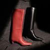 Fashion New Red Black Sheepskin Back Zipper Knee High Boots European American Square Headed Sexy 5.5cm High-heel Women Boots Size 34-41