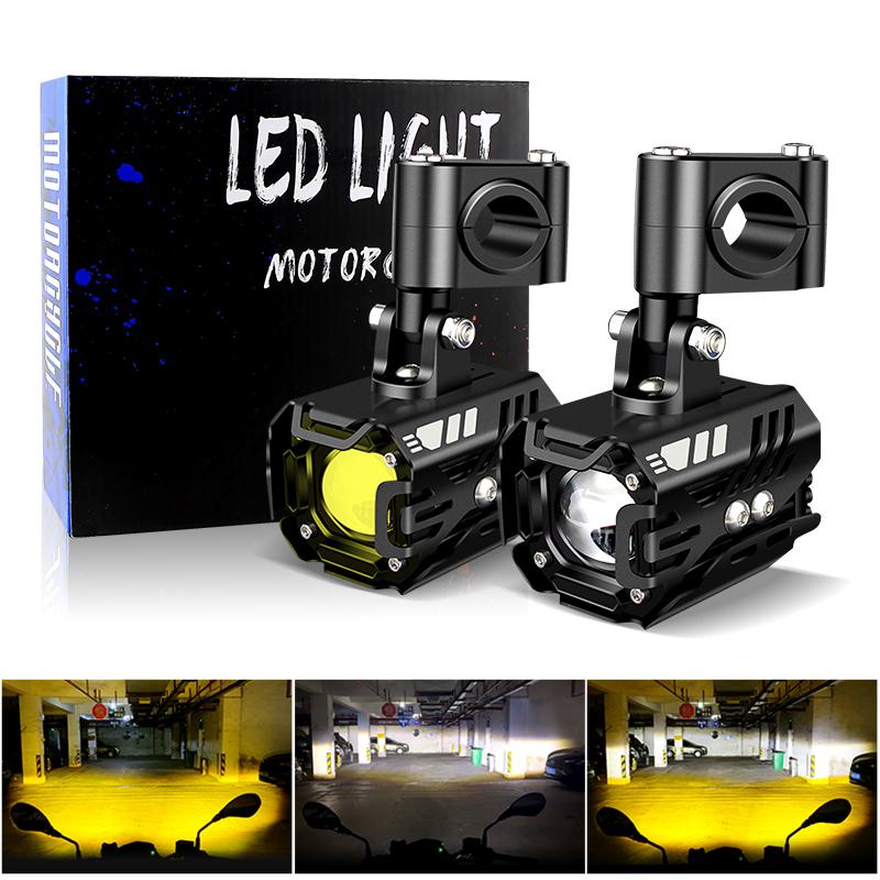 1set Motorcycle Led Spotlight 18000LM 12v Electric Vehicle Auxiliary Far And Near Light Tangent Light Fog Lights Flashing Lens