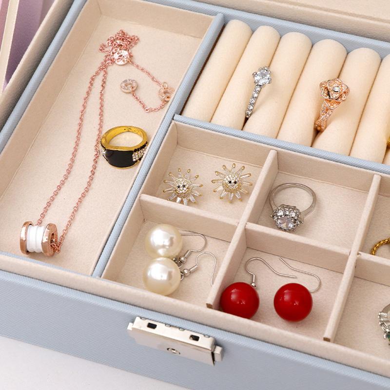 Desktop Jewelry Box Large Capacity Double-layered Jewelry Storage Box Ring Necklace Earrings Organizer Box Leather Material