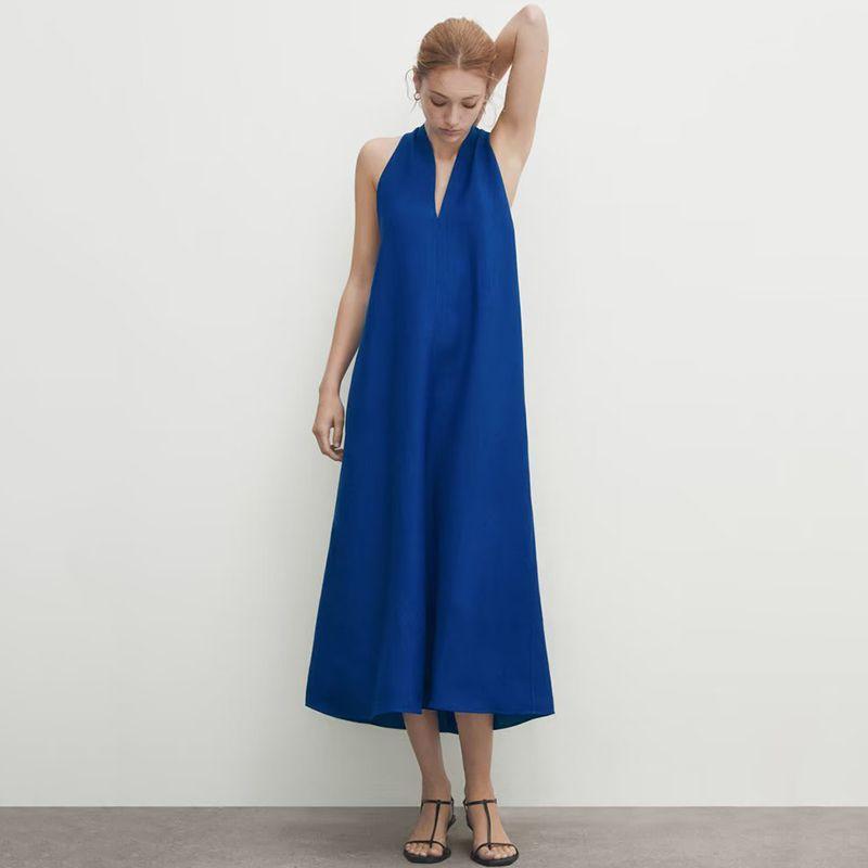 

MD Women s New Summer New Fancy Back Cross Design Midi Dress 06690100400 Blue L