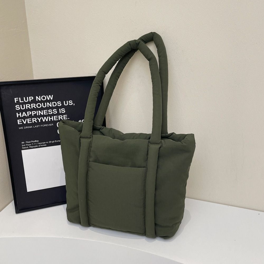 Large Capacity Down Cotton Shoulder Bag Solid Color Puffy Crossbody Bag Small Square Bag  Girls