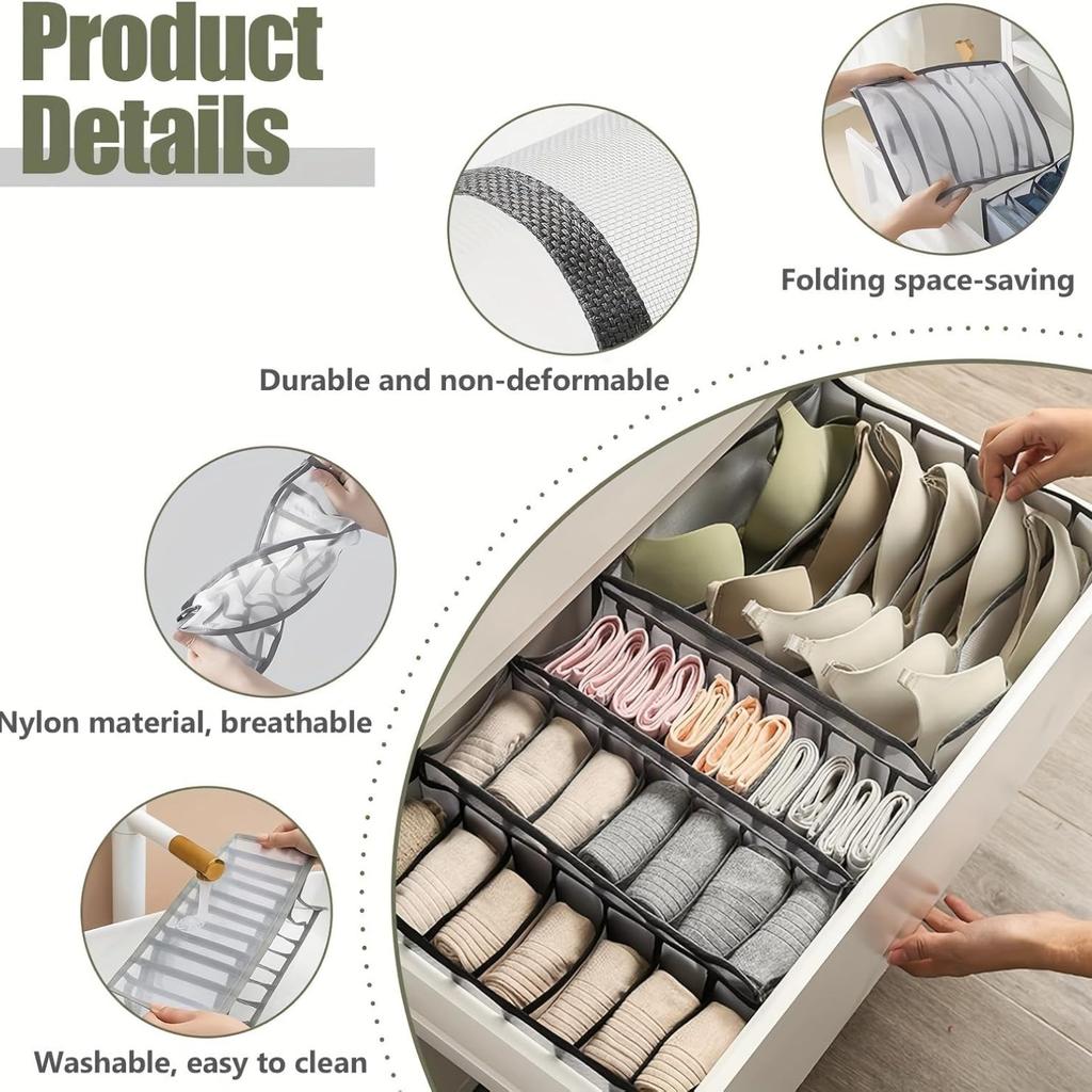 Multi-grid Drawer Organizer Set Fabric Storage Box Foldable Closet Divider for Socks Underwear Wardrobe Organization for Bedroom