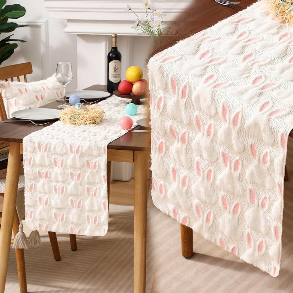 Easter Table Runner Bunny Table Runner Designs Soft Fluffy Plush Tufting Spring Table Runner Holiday Kitchen Dining Table Decoration for Home Party