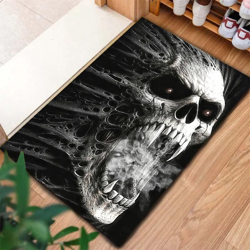 Dark Street Skull Pattern Square Carpet,Area Rug,Carpet Rug for Living Room Bedroom Sofa Playroom Decor,Non-slip Floor Mat,Holiday Birthday Gifts