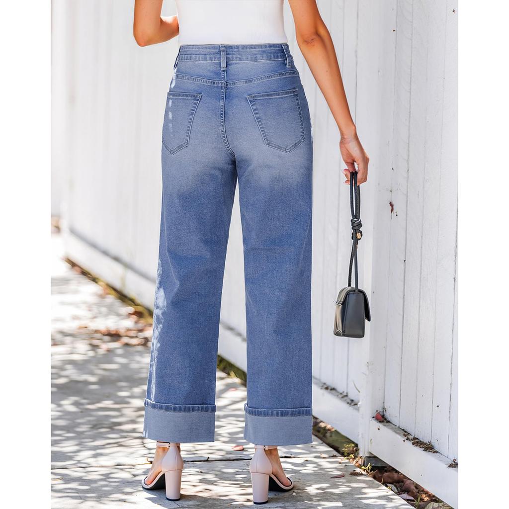 Wide Leg Jeans For Women Trendy High Waisted Denim Trousers Pants Work Casual Jeans