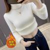 One-piece Fleece Thickened Semi-turtleneck Sweater Female Slim Primer Autumn and Winter New Thickened Fleece Knitted Sweater Solid Color Inner
