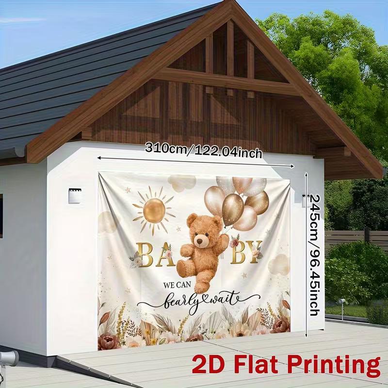 2D Gold Floral Teddy Bear Backdrop for Gender Neutral Baby Shower